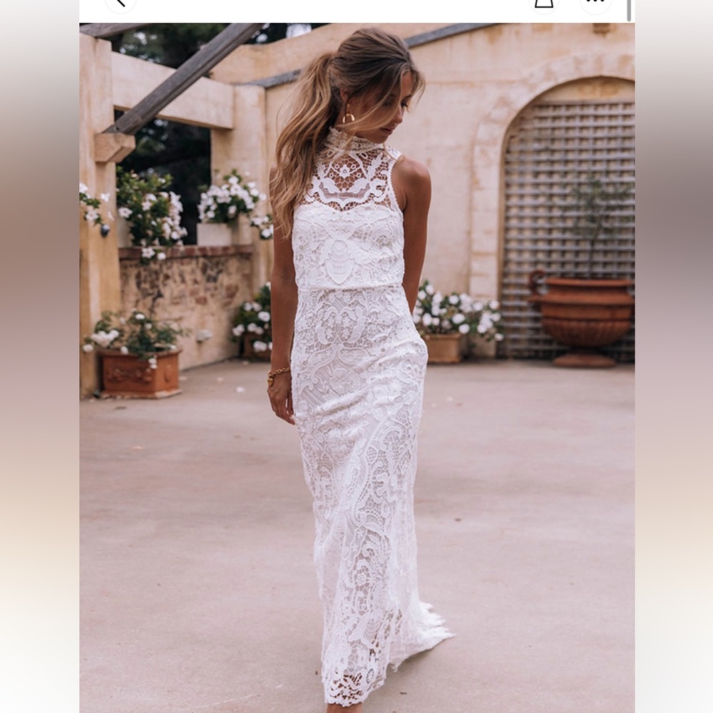 Boho white lace bridal gown, size 10